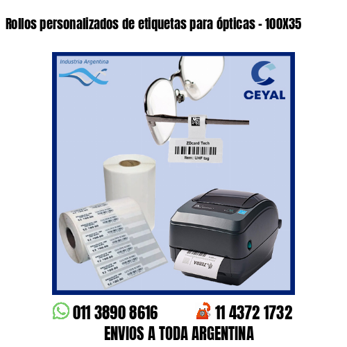 Rollos personalizados de etiquetas para ópticas – 100X35